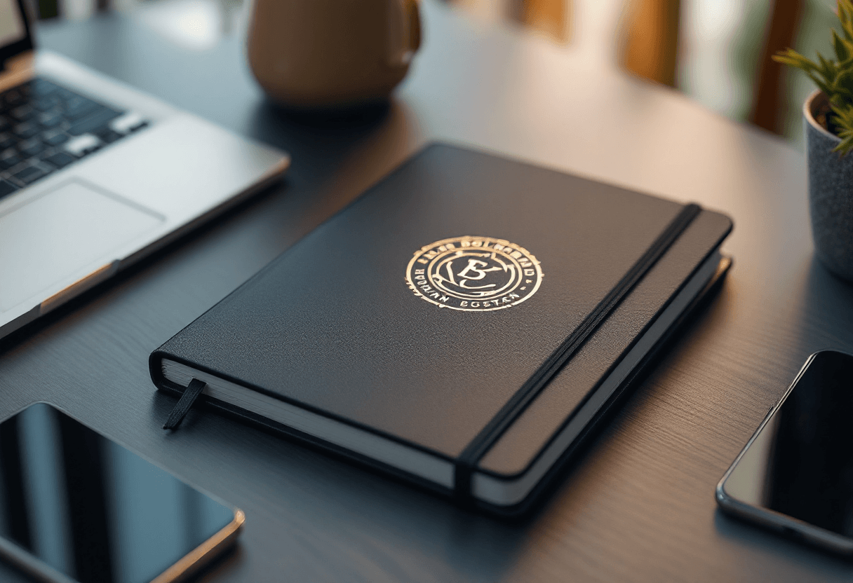 Carnet publicitaire premium avec logo embossé